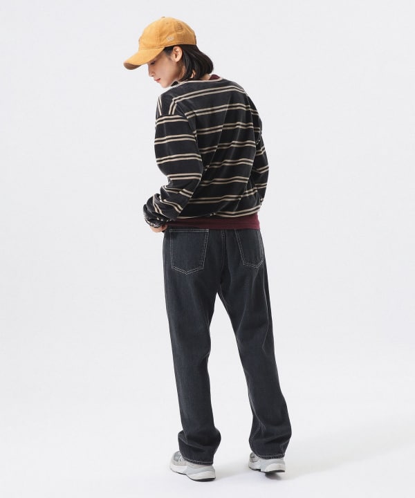 【別注】Healthknit / ボーダー ベロア ヘンリーネック Model： H165 B80 W59 H85　Size： ONE SIZE