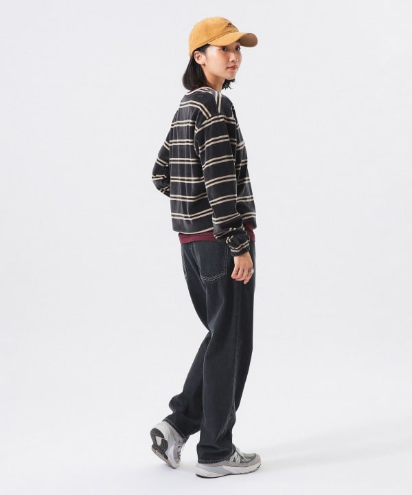 【別注】Healthknit / ボーダー ベロア ヘンリーネック Model： H165 B80 W59 H85　Size： ONE SIZE