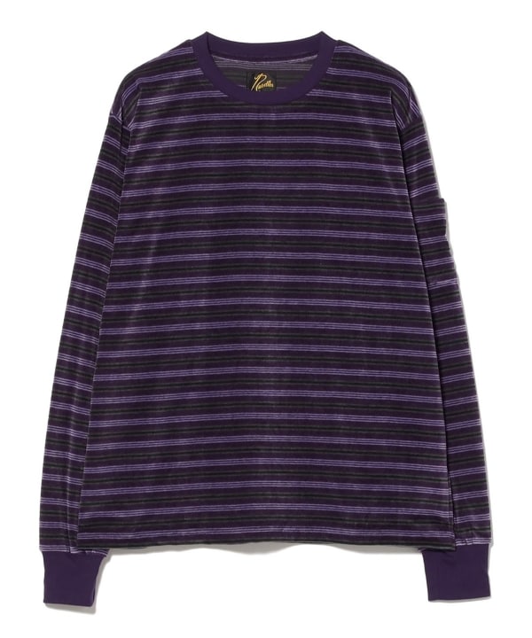 NEEDLES / L/S Crew Neck Tee - Stripe Velour