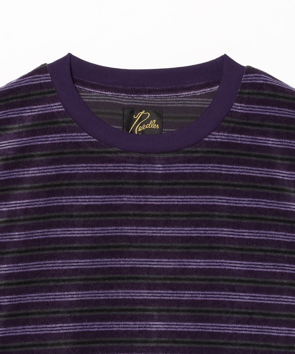 NEEDLES / L/S Crew Neck Tee - Stripe Velour
