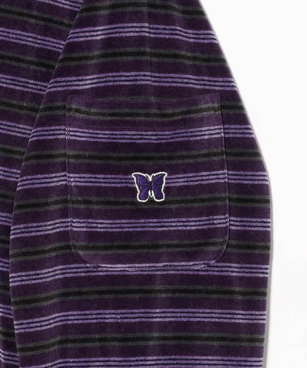 NEEDLES / L/S Crew Neck Tee - Stripe Velour
