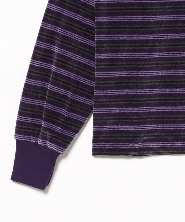 NEEDLES / L/S Crew Neck Tee - Stripe Velour