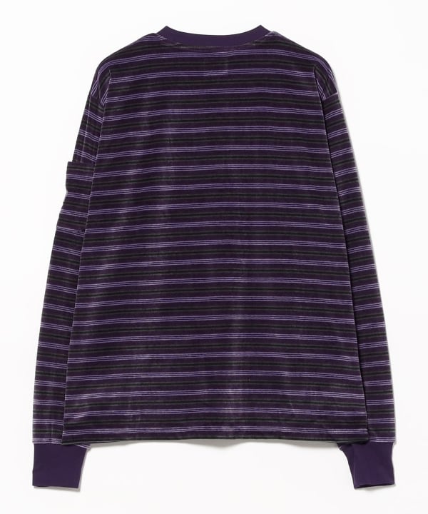NEEDLES / L/S Crew Neck Tee - Stripe Velour