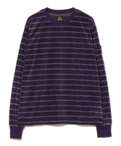 NEEDLES / L/S Crew Neck Tee - Stripe Velour