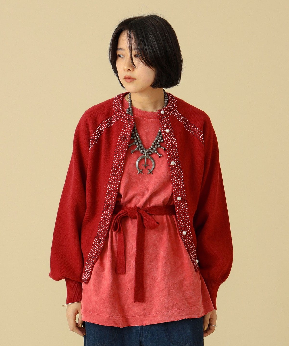 maturely マチュアリー / ビーズ エンブロイダリー バック オープン カーディガン トップス WOMEN RED ONE SIZE maturely マチュアリー / ビーズ エンブロイダリー バック オープン カーディガン トップス WOMEN RED ONE SIZE