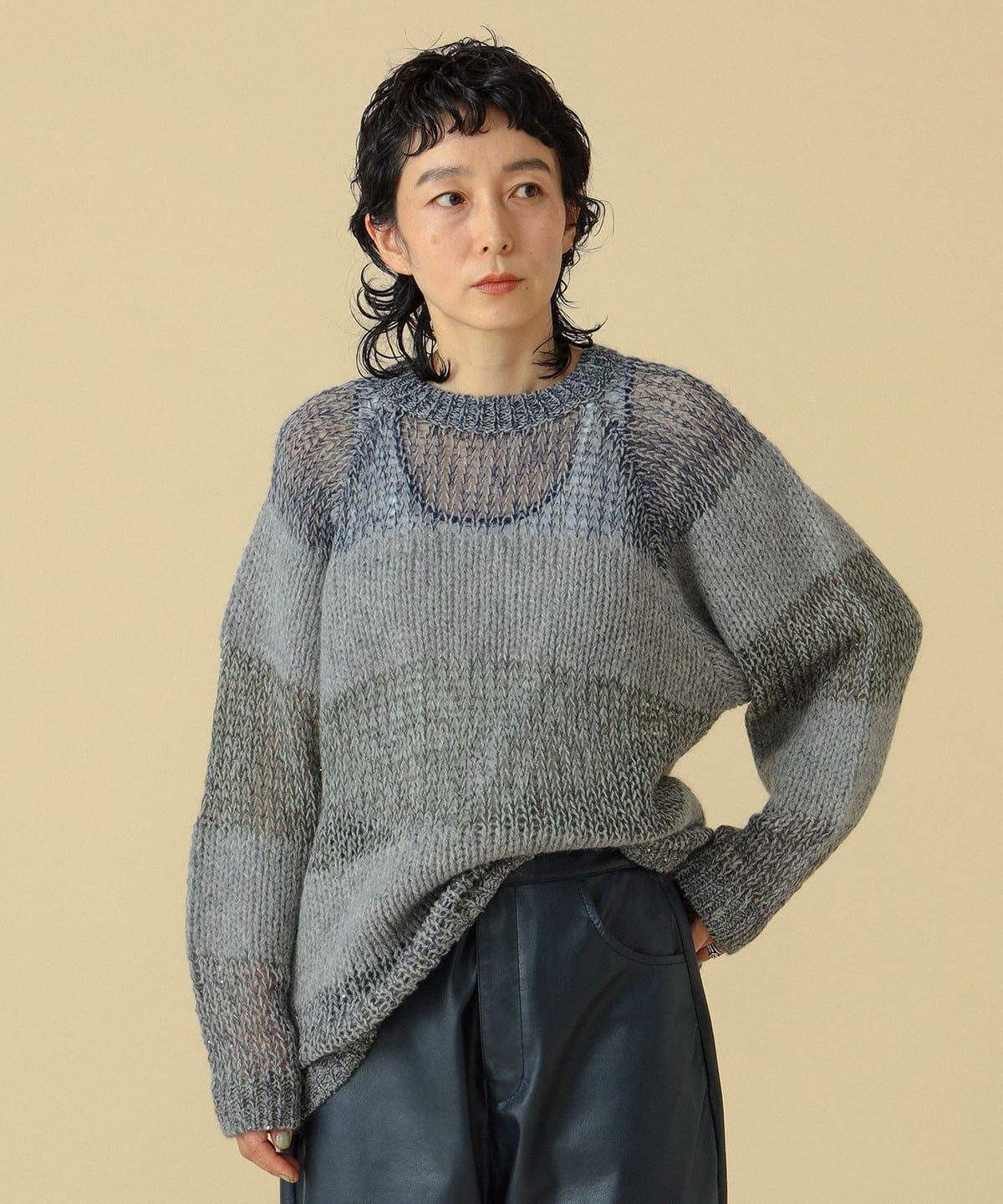 maturely マチュアリー / スパンコール ボーダー クルーニット トップス WOMEN GREY ONE SIZE maturely マチュアリー / スパンコール ボーダー クルーニット トップス WOMEN GREY ONE SIZE