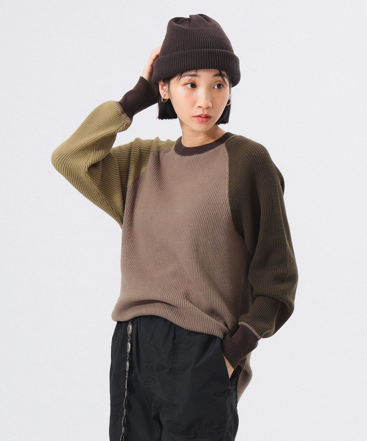 14ゲージ ワッフル クルー ニット トップス WOMEN OLIVE ONE SIZE 14ゲージ ワッフル クルー ニット トップス WOMEN OLIVE ONE SIZE