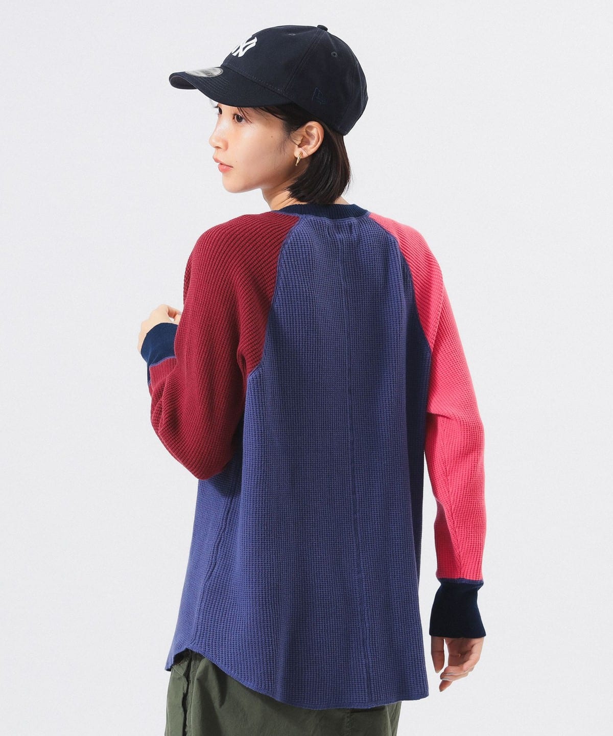14ゲージ ワッフル クルー ニット トップス WOMEN NAVY ONE SIZE