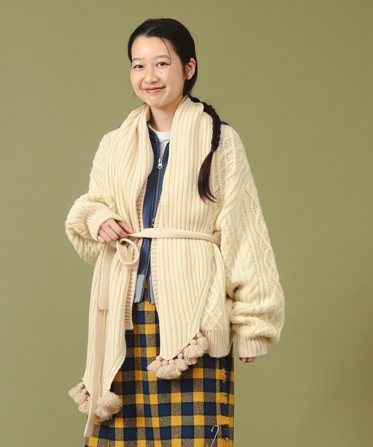 BEAMS BOY（ビームス ボーイ）3ゲージ 2トーン アラン カーディガン