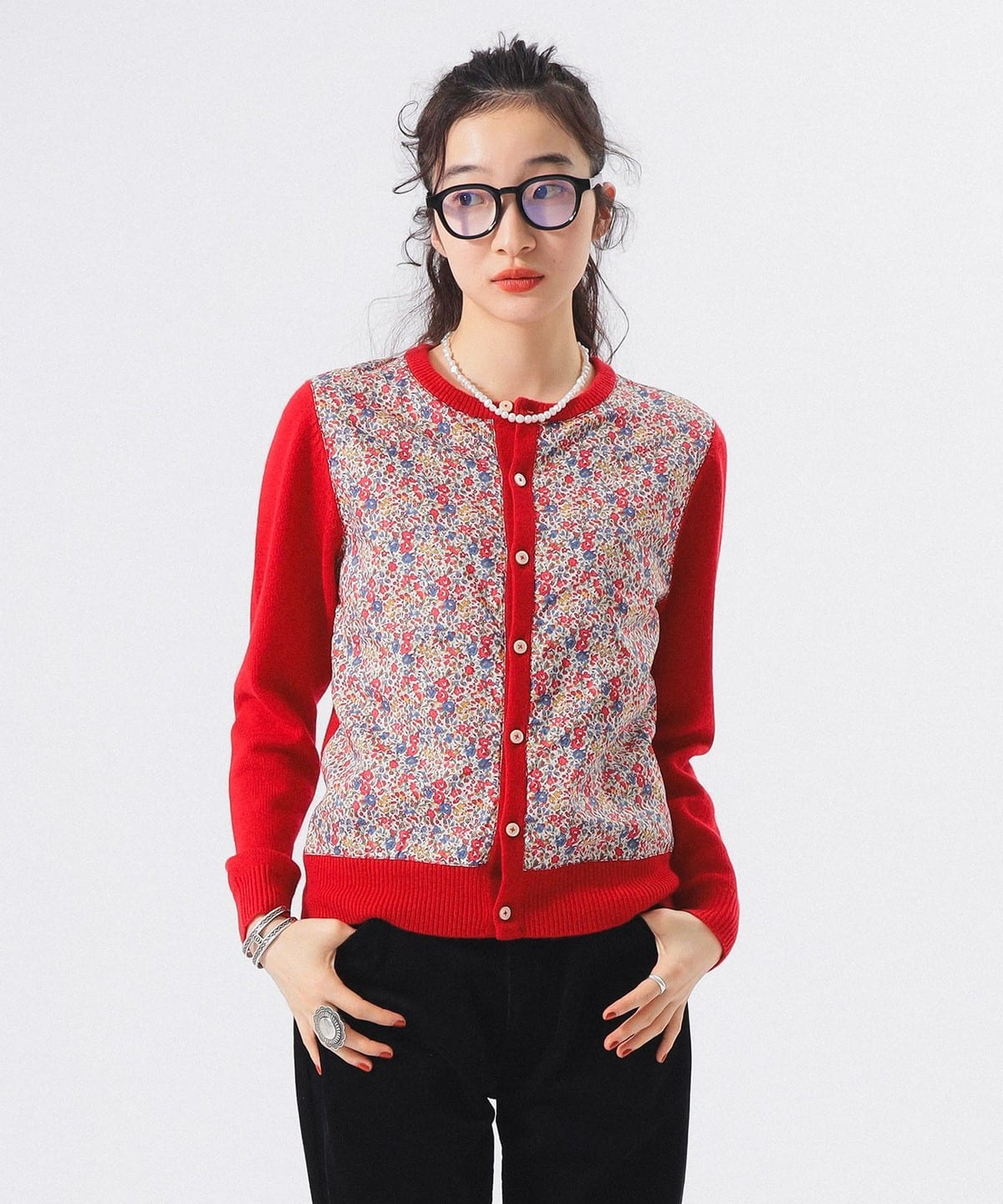 リバティ パッチ カーディガン トップス WOMEN RED 1 リバティ パッチ カーディガン トップス WOMEN RED 1