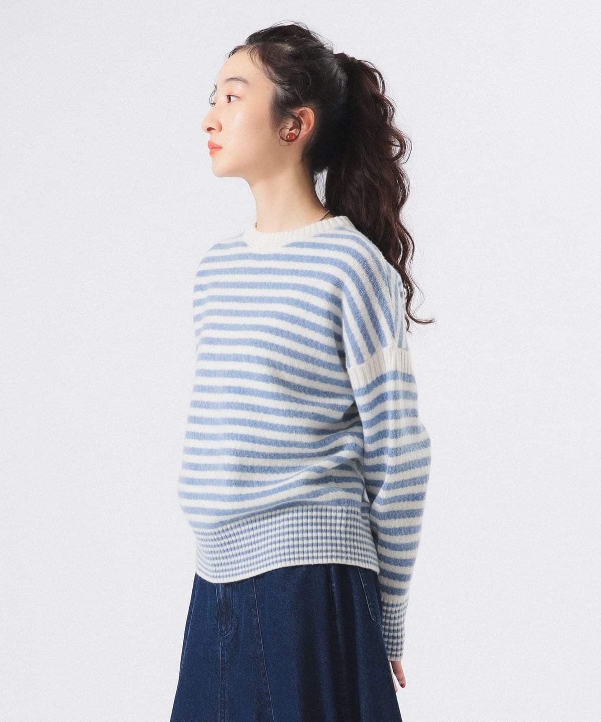 7ゲージ ボーダー クルー ニット トップス WOMEN IVORY ONE SIZE 7ゲージ ボーダー クルー ニット トップス WOMEN IVORY ONE SIZE