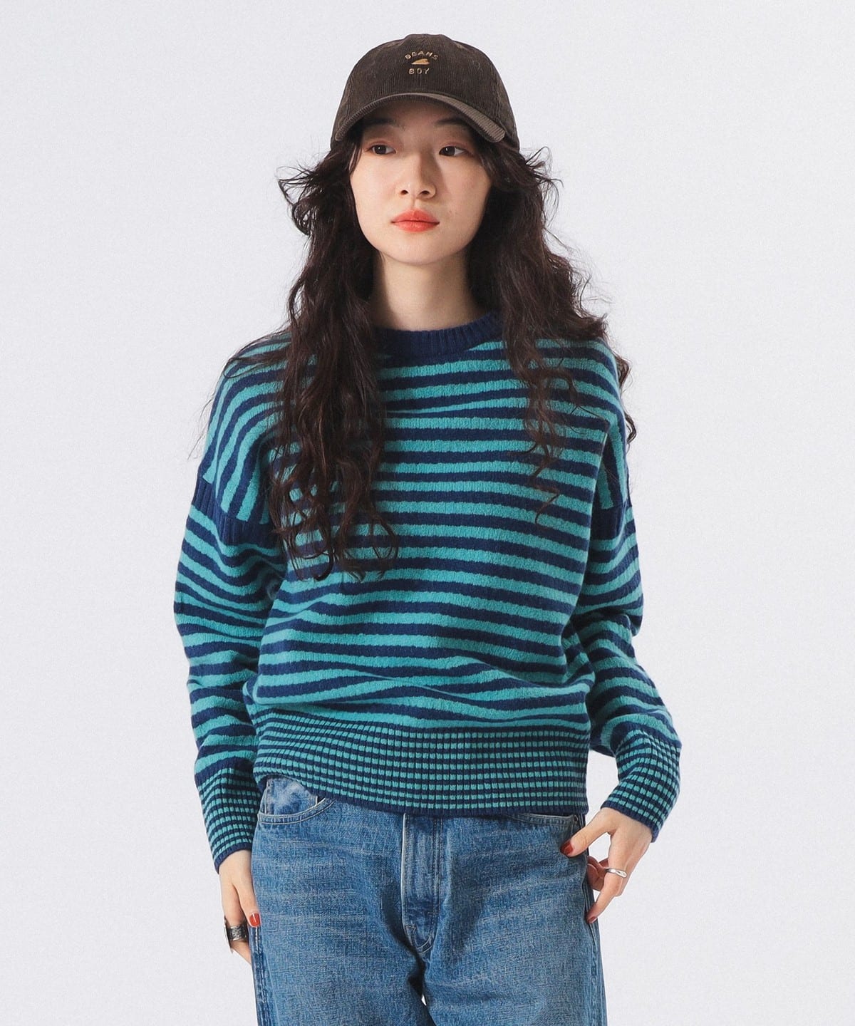 7ゲージ ボーダー クルー ニット トップス WOMEN NAVY ONE SIZE 7ゲージ ボーダー クルー ニット トップス WOMEN NAVY ONE SIZE