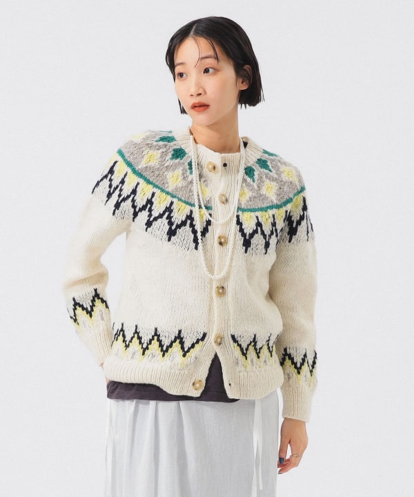 【極美品】ビームスボーイ　ハンド ノルディック クルー カーディガン　アイボリー BEAMS BOY（ビームス ボーイ）【+15%ポイントUP】ハンド