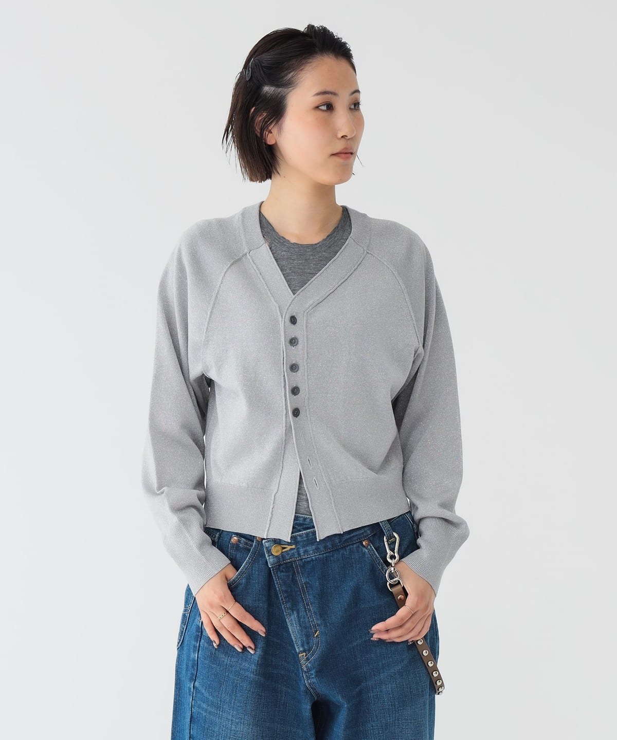 maturely マチュアリー / グリッター V カーディガン トップス WOMEN SILVER ONE SIZE maturely マチュアリー / グリッター V カーディガン トップス WOMEN SILVER ONE SIZE