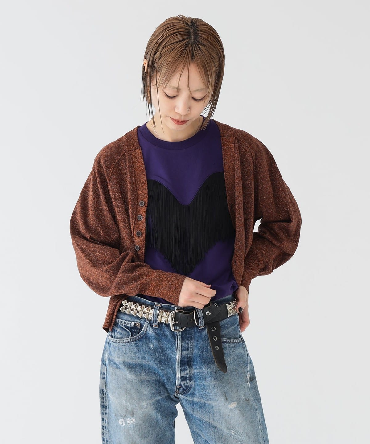 maturely マチュアリー / グリッター V カーディガン トップス WOMEN BROWN ONE SIZE maturely マチュアリー / グリッター V カーディガン トップス WOMEN BROWN ONE SIZE