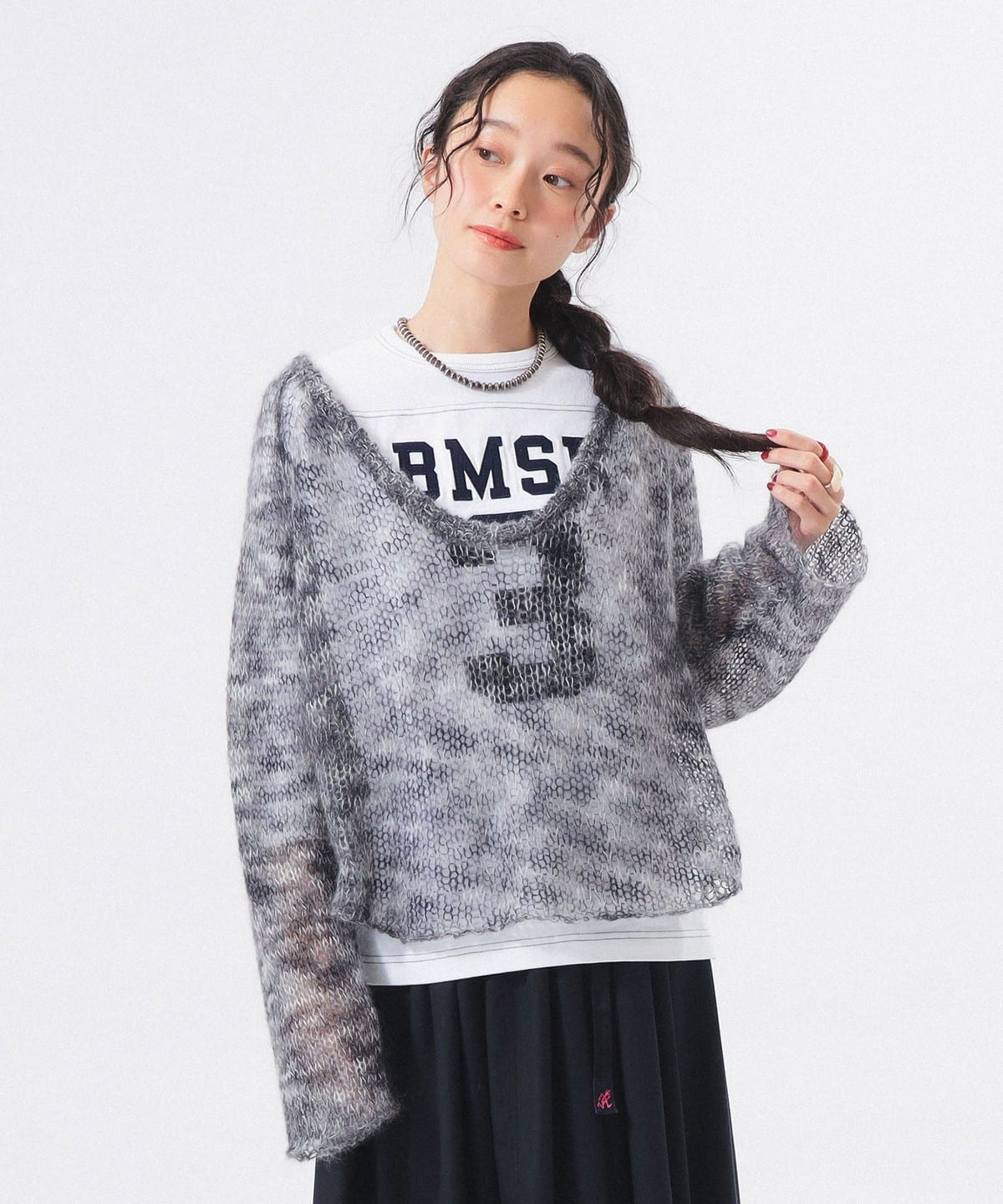 カスリ モヘア ベースボール トップス WOMEN BLACK ONE SIZE カスリ モヘア ベースボール トップス WOMEN BLACK ONE SIZE