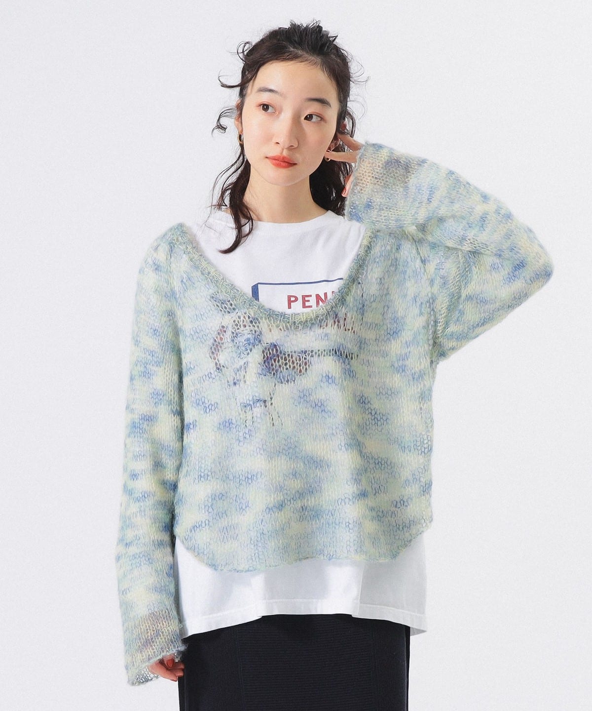 カスリ モヘア ベースボール トップス WOMEN LIGHT. YELLOW ONE SIZE