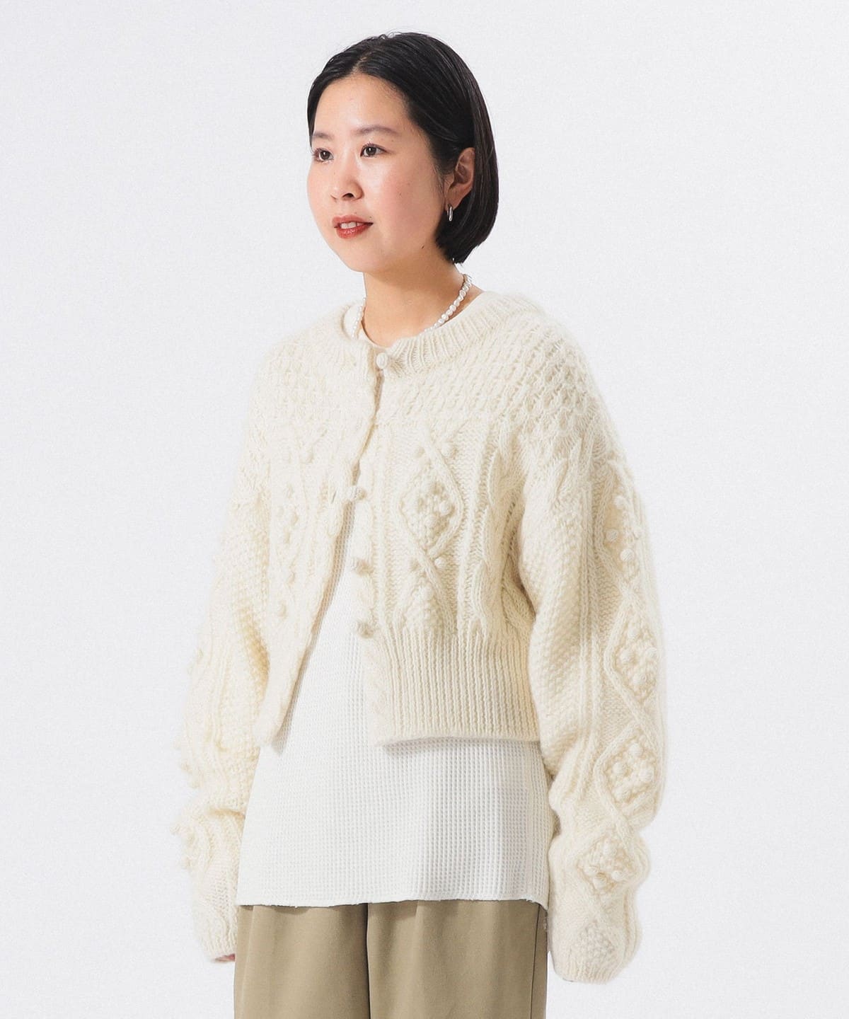 アルパカ ウール アラン カーディガン トップス WOMEN IVORY ONE SIZE アルパカ ウール アラン カーディガン トップス WOMEN IVORY ONE SIZE