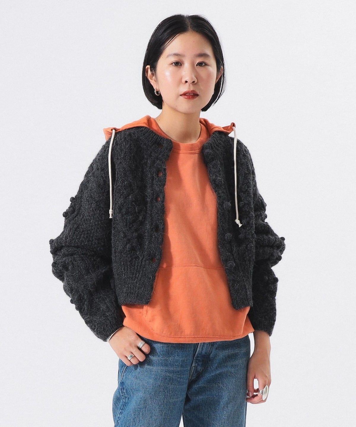 アルパカ ウール アラン カーディガン トップス WOMEN CHARCOAL. G ONE SIZE アルパカ ウール アラン カーディガン トップス WOMEN CHARCOAL. G ONE SIZE