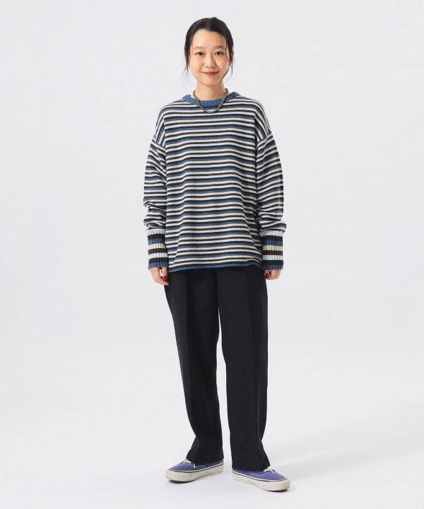 7-gauge multi-border crew neck sweatshirt. BEAMS STAFF: H159 Size: 1