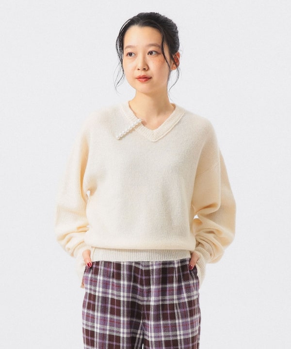 モヘヤ ミックス Vネック ニット BEAMS STAFF：H159　Size：1