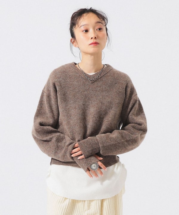 モヘヤ ミックス Vネック ニット Model : H161 B76 W60 H82　Size : 1