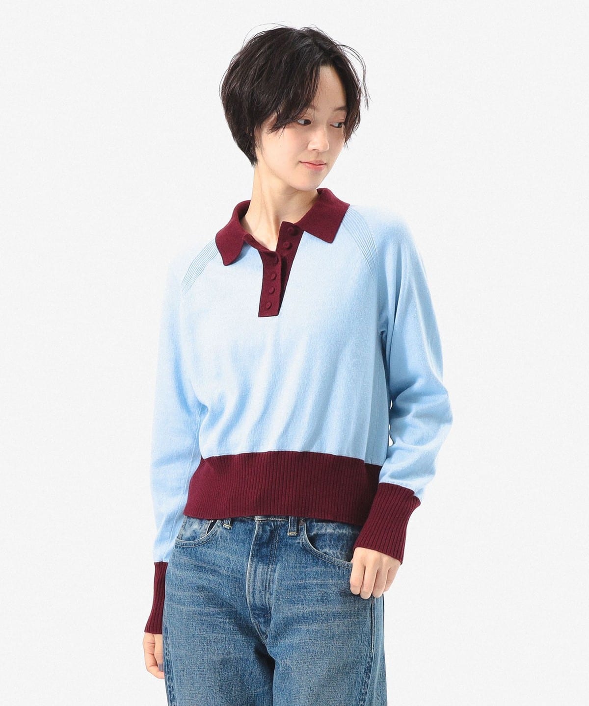 BEAMS BOY（ビームス ボーイ）カラーブロック ニット ポロ（トップス