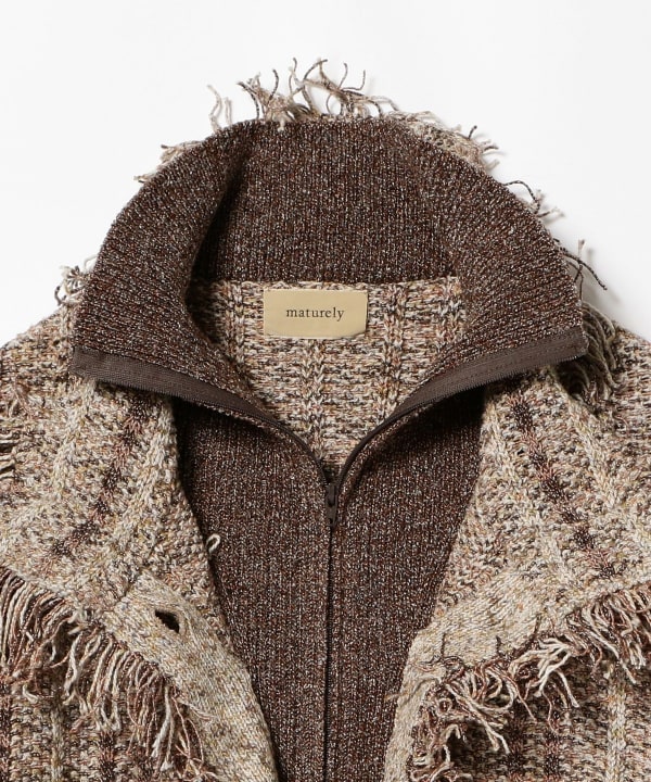 【NAVY】maturely / Knit Tweed Fringe Jacket