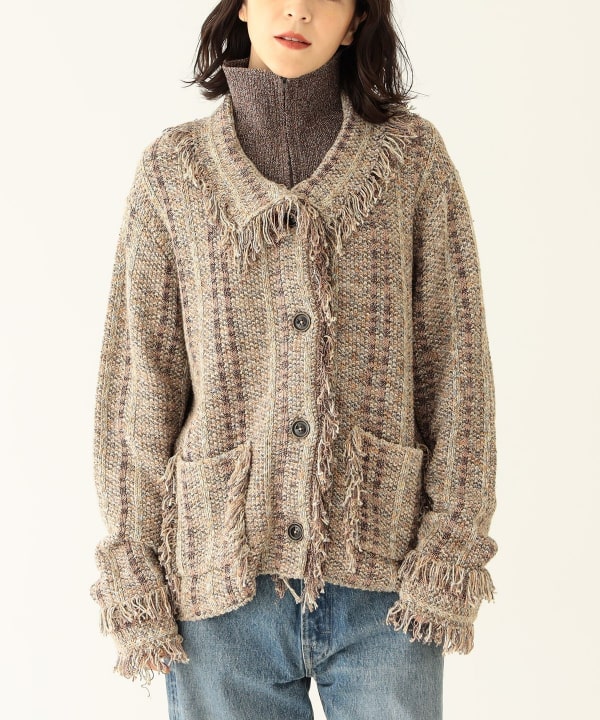 【NAVY】maturely / Knit Tweed Fringe Jacket