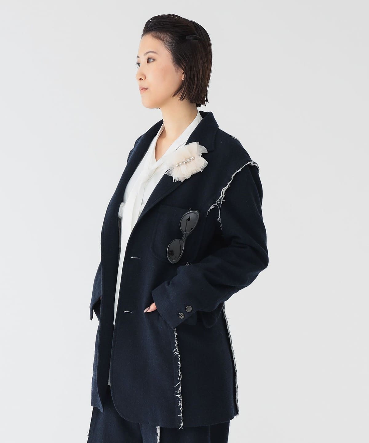 maturely マチュアリー / リサイクルウール カットオフ ジャケット ジャケット WOMEN NAVY 0 maturely マチュアリー / リサイクルウール カットオフ ジャケット ジャケット WOMEN NAVY 0