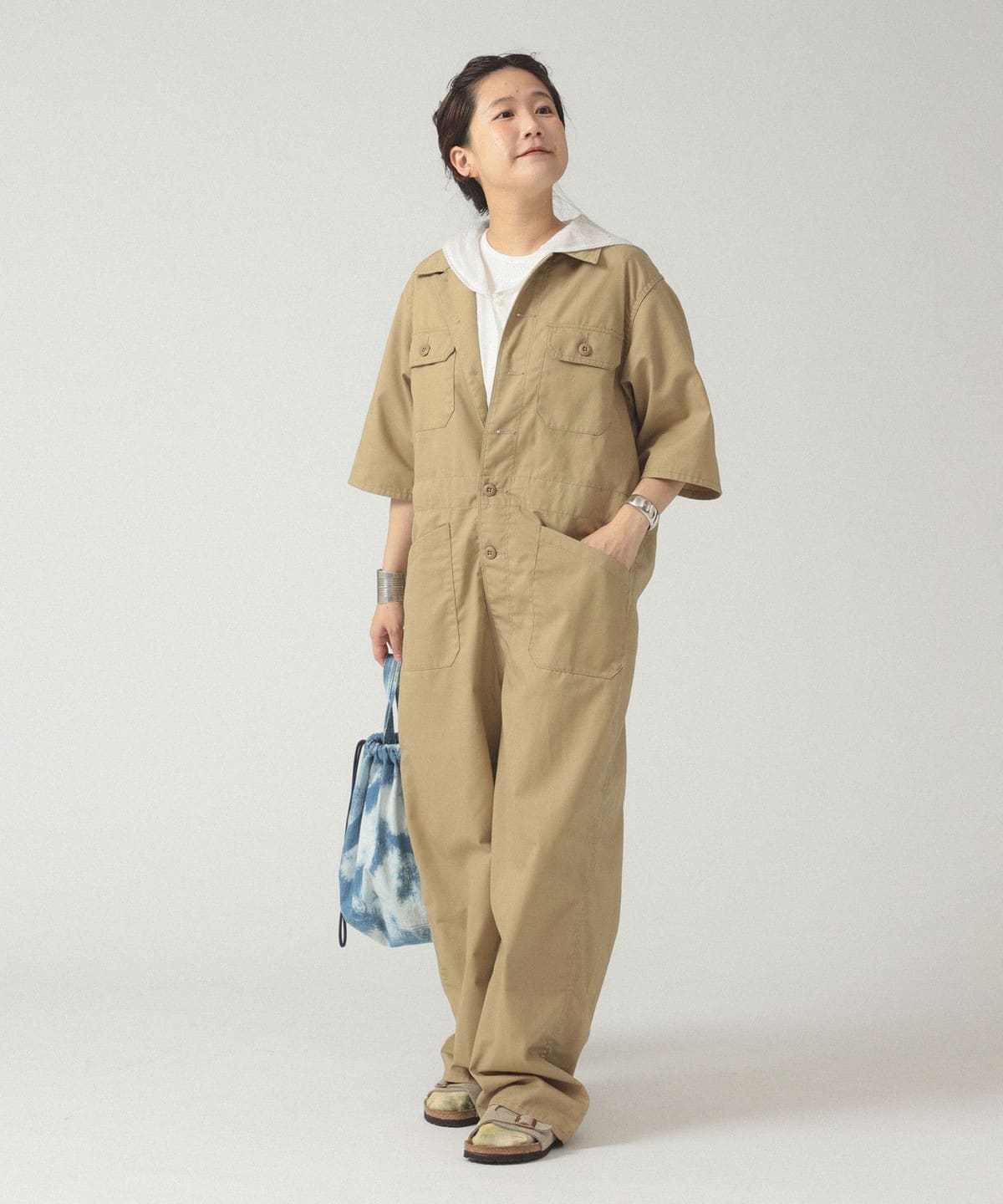 ポリエステル コットン ツイル ショート スリーブ オールインワン パンツ WOMEN BEIGE ONE SIZE ポリエステル コットン ツイル ショート スリーブ オールインワン パンツ WOMEN BEIGE ONE SIZE