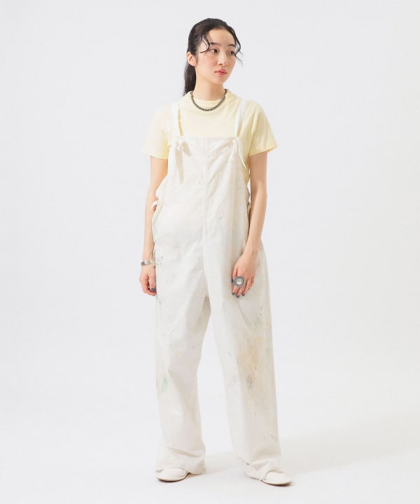 限定お値下げビームスボーイ　アジャスターサロペット　ホワイト BEAMS BOY（ビームス ボーイ）ホワイト ペイント オーバーオール