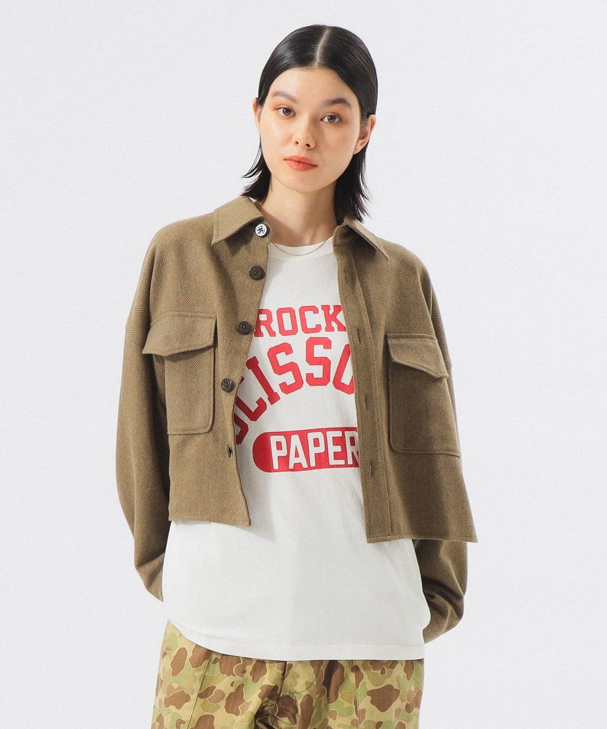 ショート ヘリンボーン CPO ジャケット ジャケット WOMEN BROWN ONE SIZE ショート ヘリンボーン CPO ジャケット ジャケット WOMEN BROWN ONE SIZE