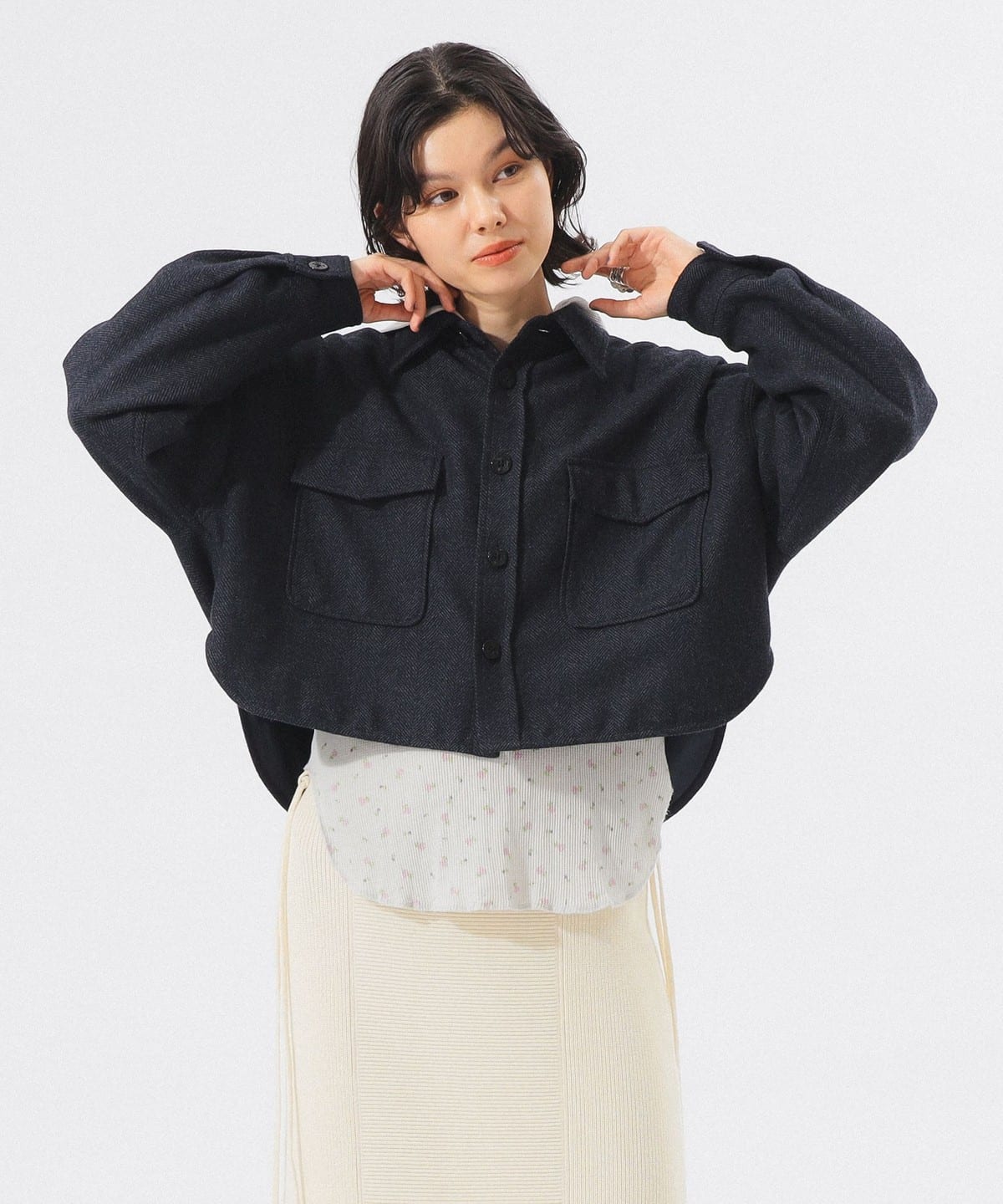 ショート ヘリンボーン CPO ジャケット ジャケット WOMEN NAVY ONE SIZE ショート ヘリンボーン CPO ジャケット ジャケット WOMEN NAVY ONE SIZE