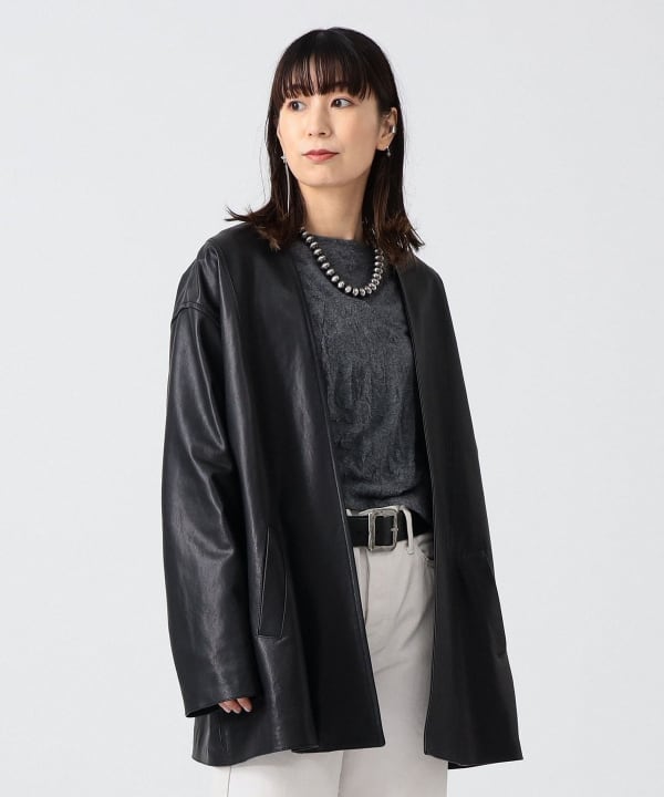 ビームス　ノーカラージャケット　　vaporize BEAMS JAPAN（ビームス ジャパン）〈WOMEN〉レザー ジャケット