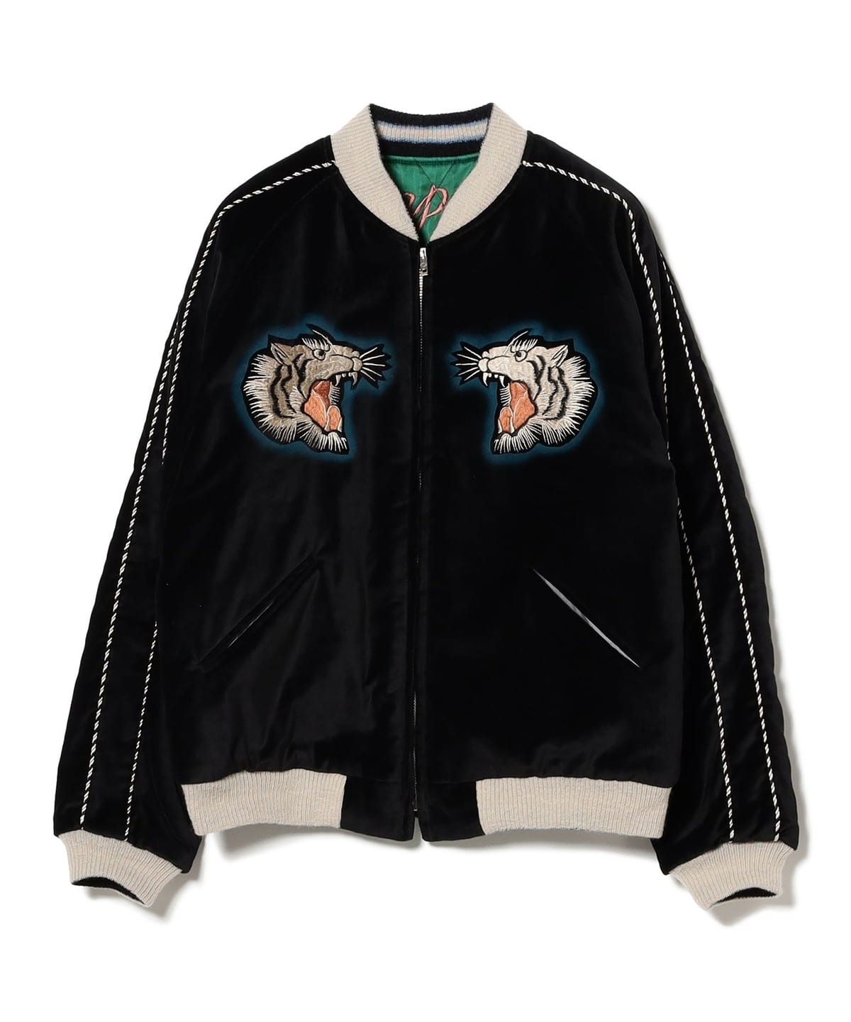 テーラー東洋 / Mid 1950s Style Velveteen × Acetate Quilted Souvenir Jacket "TIGER HEAD" × "EAGLE" ブルゾン WOMEN BLACK M