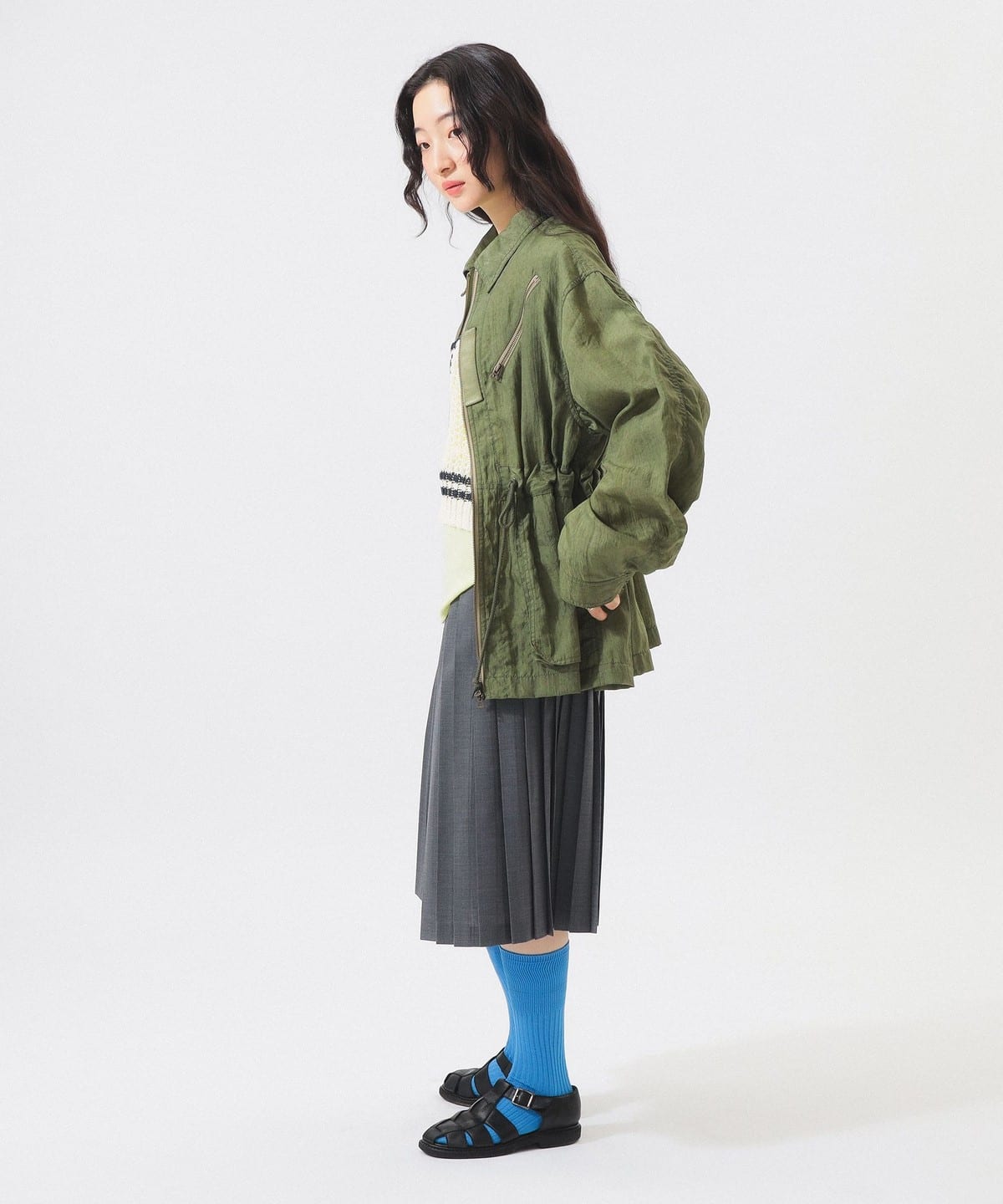 BEAMS BOY/ ナイロンミリタリージャケット オリーブ BEAMS BOY（ビームス ボーイ）ナイロン オックス ミリタリー ブルゾン