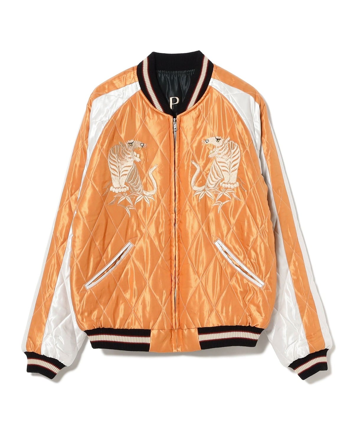 テーラー東洋 テーラートウヨウ / Early 1950s Style Acetate Quilted Souvenir Jacket "WHITE TIGER" × "LANDSCAPE" ブルゾン WOMEN ORANGE M