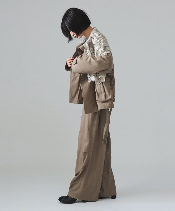【+10%ポイントUP】maturely / リネン ウール ミリタリーブルゾン Model : H173 B77 W57 H82　Size : 1