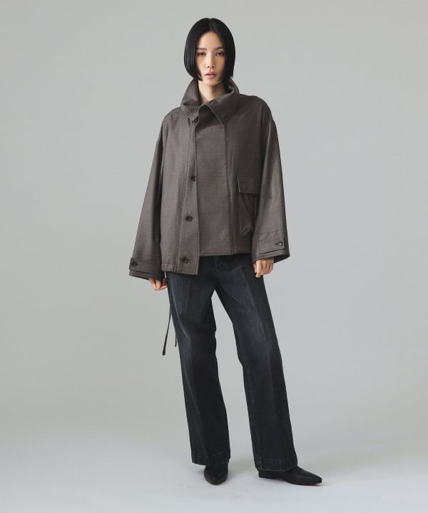 【+10%ポイントUP】maturely / リネン ウール ミリタリーブルゾン Model : H173 B77 W57 H82　Size : 1