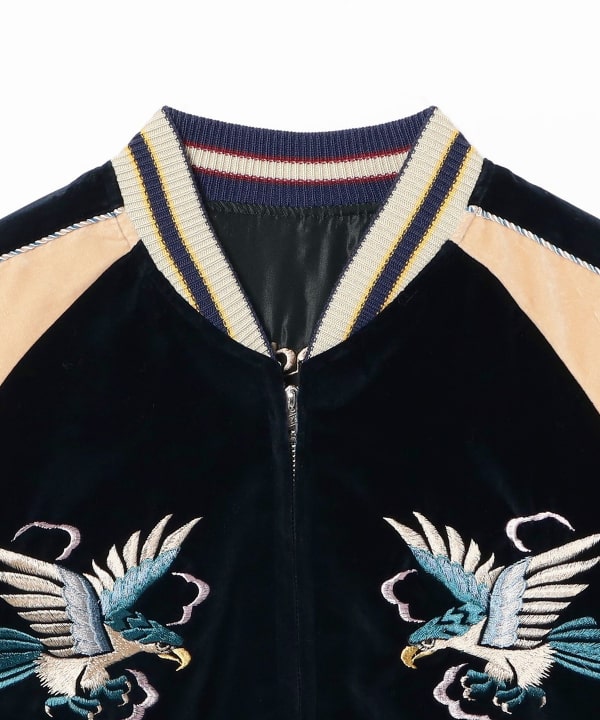 テーラー東洋 /  Mid 1950s Style Velveteen (Two-tone) × Acetate Souvenir Jacket WHITE TIGER × GOLD DRAGON