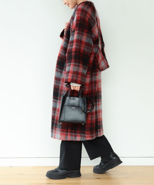 BEAMS BOY（ビームス ボーイ）BEAMS BOY / スライバー タータンチェック ノーカラーコート 22FW（コート その他コート）通販｜ BEAMS