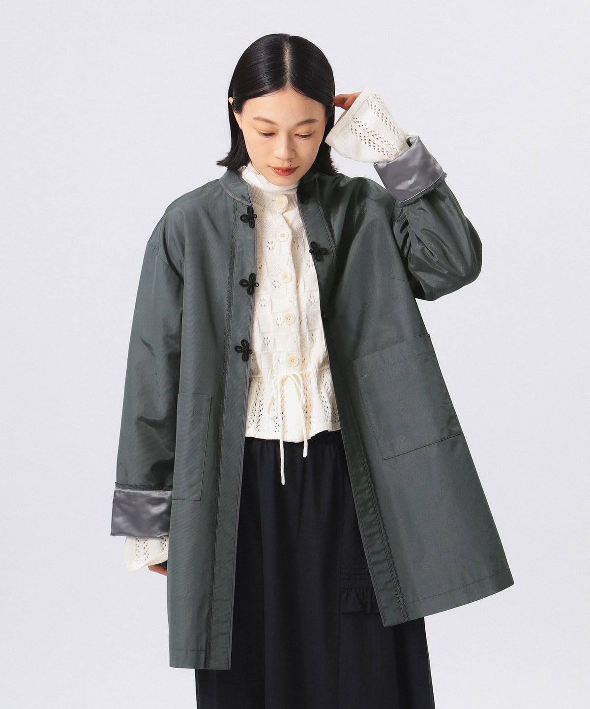 レーヨン シャンタン チャイナコート コート WOMEN GREY 2 レーヨン シャンタン チャイナコート コート WOMEN GREY 2