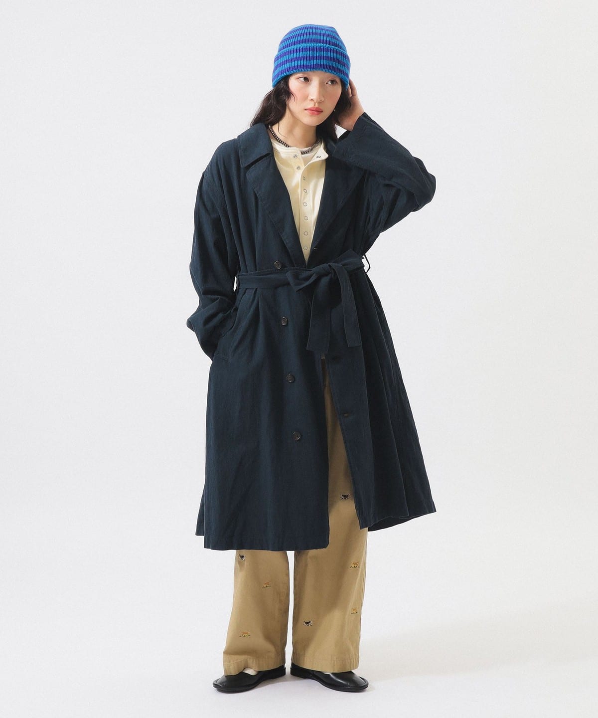 BEAMS BOY コットン ナイロン ヘム アジャスト コート BEAMS BOY Cotton BEAMS BOY Military Trench Coat (Coat Trench Coat
