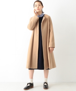 BEAMS BOY / ウール モッサー ラップ ノーカラー コート