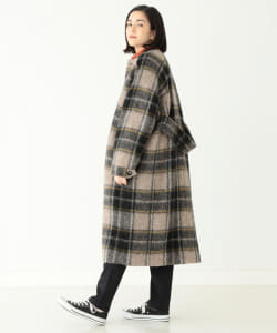 BEAMS BOY / スライバー タータンチェック ノーカラー コート