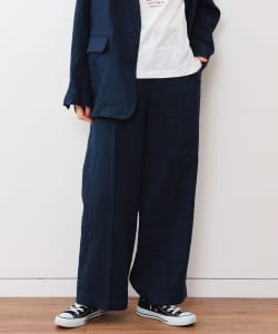 ポリエステル レーヨン リネン 1プリーツスラックス