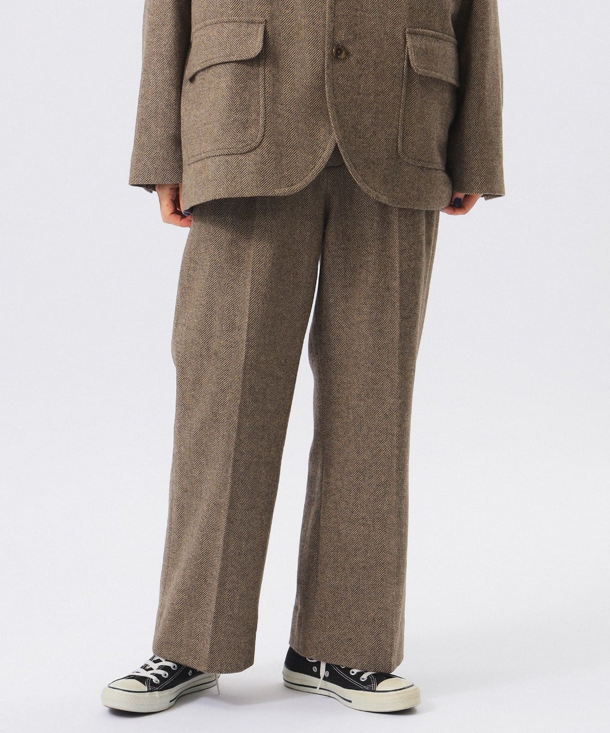 ヘリンボーン ツイル スラックス パンツ WOMEN BROWN 0 ヘリンボーン ツイル スラックス パンツ WOMEN BROWN 0