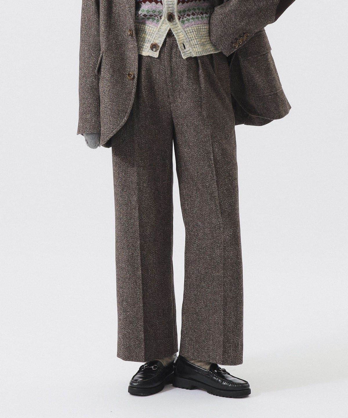 ツイード ワイド スラックス パンツ WOMEN BROWN 1 ツイード ワイド スラックス パンツ WOMEN BROWN 1