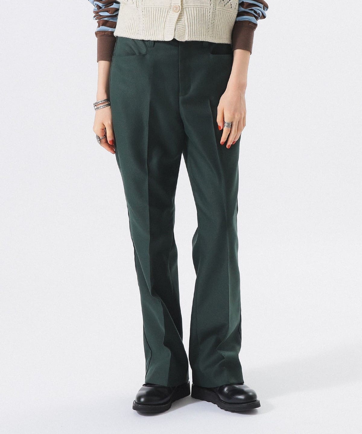 ポリエステル ツイル スラックス パンツ WOMEN DARK. GREEN 0 ポリエステル ツイル スラックス パンツ WOMEN DARK. GREEN 0